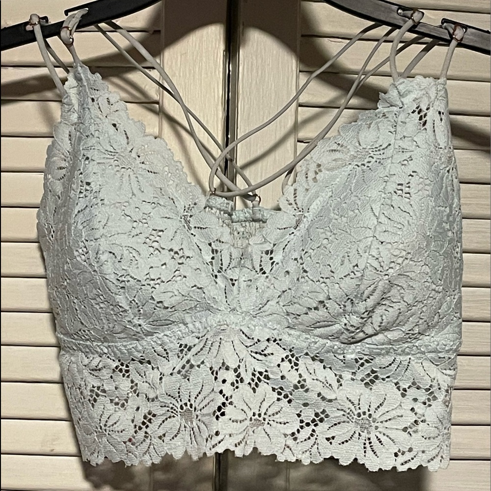 PINK Victoria’s Secret Longline Lace Bralette in Blue Glass Size Large